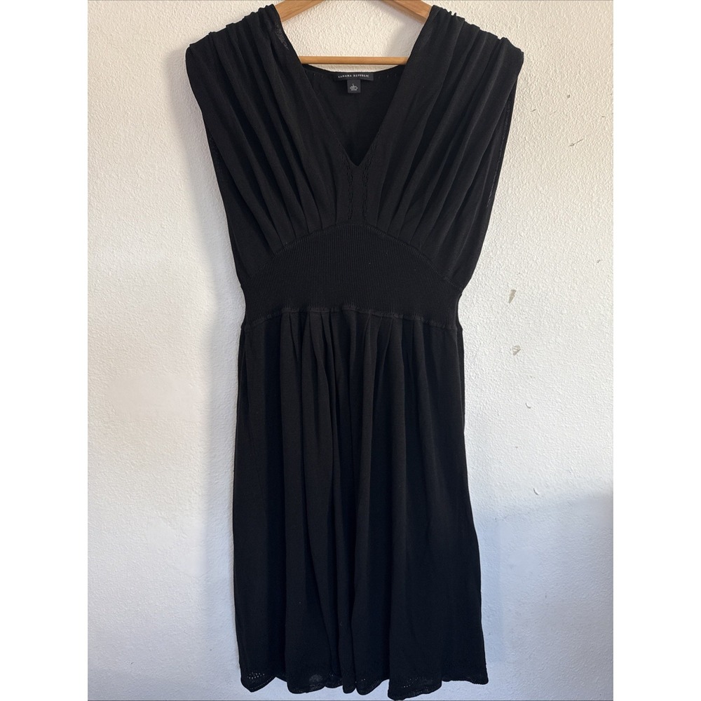 Banana Republic‎ Women's Silk Blend Midi Dress Sz Large Black Batwing Pleats